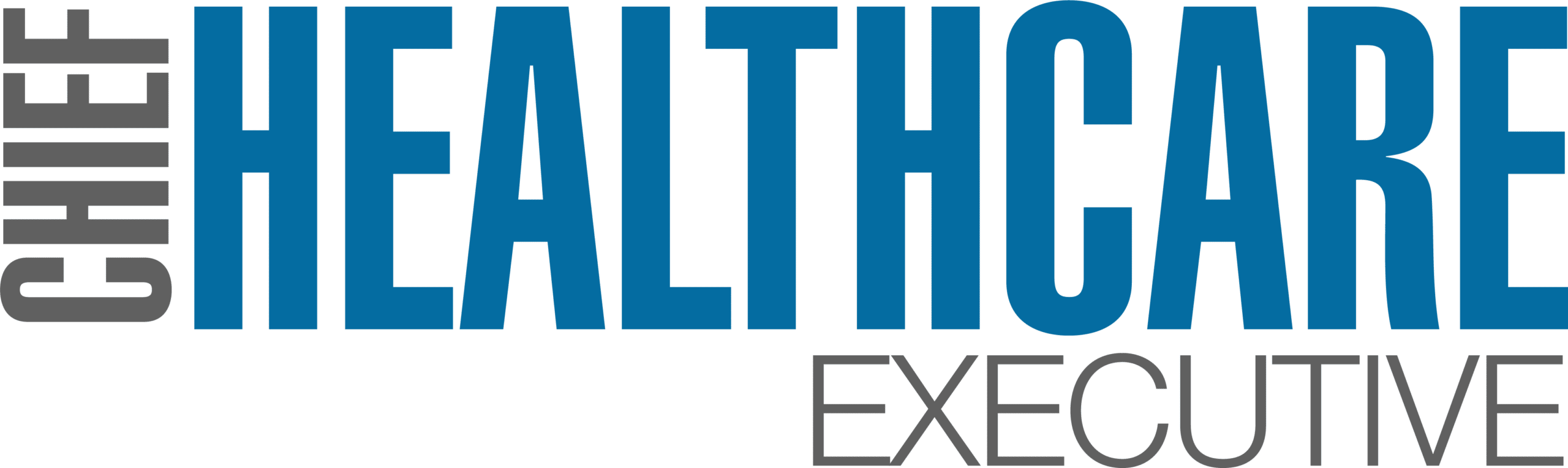 The image shows the logo for "Chief Healthcare Executive" with bold blue and gray text on a white background.