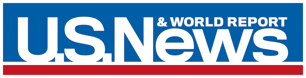 U.S. News & World Report logo in white text on a blue background with a red underline.