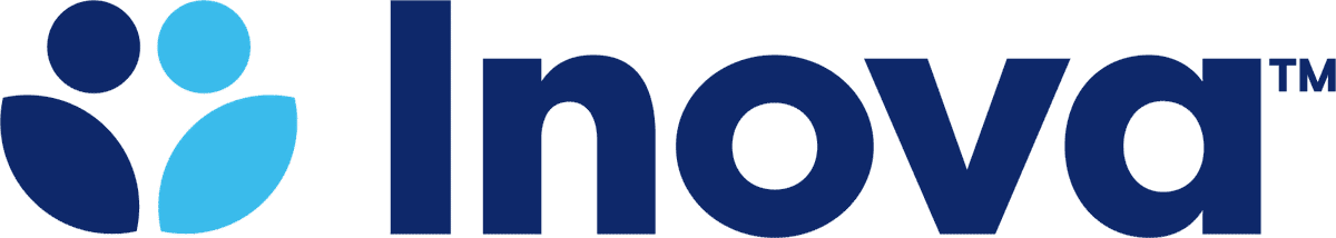 Inova logo with dark blue and light blue abstract human figures to the left of the word "Inova" in bold dark blue letters.
