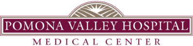 Logo for Pomona Valley Hospital Medical Center, featuring the hospital name in white text on a maroon background with a decorative arch design above, symbolizing the capacity to care with intelligent workflows.