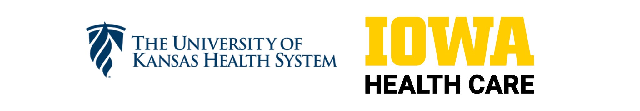Logos for The University of Kansas Health System and Iowa Health Care on a white background, representing leaders in data-driven surgical operations management.