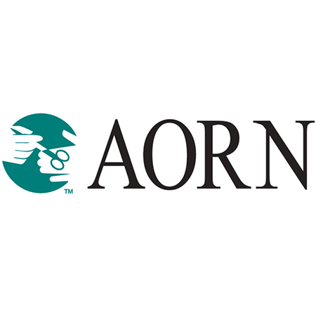 AORN logo featuring a teal circle with white hands holding surgical scissors next to the letters "AORN" in black.