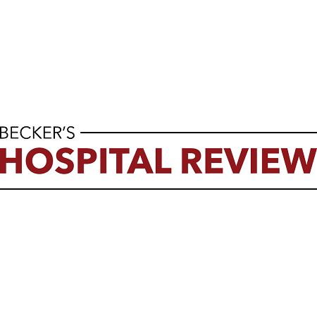 Logo displaying the text "Becker's Hospital Review" with "Hospital Review" in bold red uppercase letters and horizontal lines above and below.