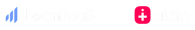 Logos of LeanTaaS and Aidin side by side, separated by a plus sign, on a light background.